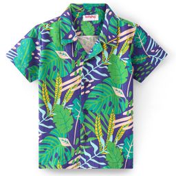 Babyhug 100% Cotton Woven Half Sleeve Resort Collar Shirt With Tropical Print - Green & Blue-image-53
