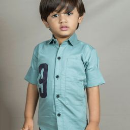 Polka Tots Half Sleeves Number Printed Shirt - Blue-image-5