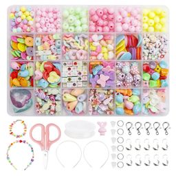 Mihar Essentials DIY 500Pcs Beads Set,Jewelry Making Kit,Girl DIY Bracelet Set,Different Types and Shapes Colorful Acrylic Crafting Beads Kits Setfor Children Over Three Years Old, Color 1-10