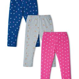 Nino Togs Pack Of 3 Ice Cream & Floral  Printed Bio Washed Cotton Lycra Leggings Set -  Blue Grey & Pink-image-37