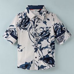 INFINITY Full Sleeves Abstract Printed Shirt - White & Navy-image-57