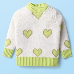 Babyhug Knitted Full Sleeves Pullover Sweater With Heart Design - Off White-picture-22