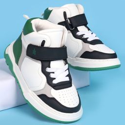 Pine Kids Casual Shoes with Velcro Closure & Tape Design - White & Green-image-0