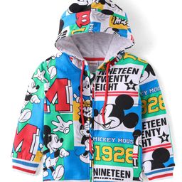 Babyhug Disney Terry Knit Full Sleeves Hooded Sweatjacket with Mickey Mouse Print - Green Blue & Red-image-41