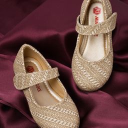 Mine Sole Abstract Designed Ethnic Velcro Closure Ballerinas - Gold-image-19