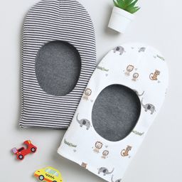 BUMZEE Interlock Knit Monkey Cap with Stripes & Animal Print White & GreyPack Of 2 - Diameter 23.5 cm-image-57