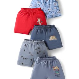 OHMS Single Jersey Knit Knee Length Shorts With Animal & Vehicles Print Pack Of 5 - Multicolour-image-26