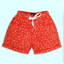 Kiddopanti Cotton Floral Printed Shorts - Red-picture-42