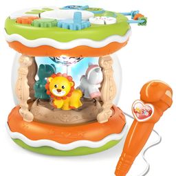 NEGOCIO Flash Drum Toy Piano Microphone Set Educational 2 in 1 Multifunctional Electric Rotating Hand Beating Drums Child- Pack of 1 - Color May Vary-4