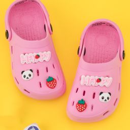 Yellow Bee Solid Clogs With Panda & Strawberry Charms - Pink-image-29
