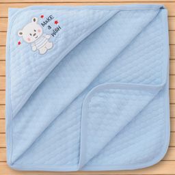 Pink Rabbit Knit Hooded Towel with Bear Patch L 81 x B 81 cm - Light Blue-image-49