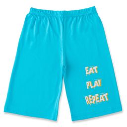 Luke and Lilly Cotton Knit Eat Play Repeat Text Printed Shorts - Sky Blue-image-25