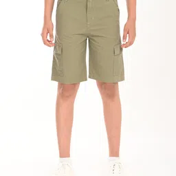 Zion Cotton Woven Solid Cargo Shorts - Olive Green-picture-24
