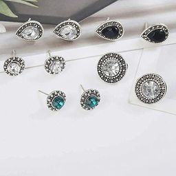 YouBella Set Of 5 Silver-Plated Artificial Stones Studded Circular Shaped Antique Studs-1