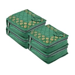 Kuber Industries Green & Gold Toned 4 Pieces Printed Wardrobe Jewellery Organisers-17