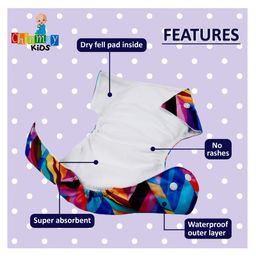 Chinmay Kids  Freesize Reusable Washable Adjustable Snap Buttons Cloth Diaper For Babies With Wet Free Insert Pads Leak Proof & Dry Feel-  Multicolor Line image 3