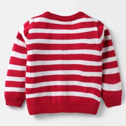 Babyhug Knitted Full Sleeves Front Open Sweater Set with Stripes - White & Red image 3