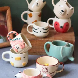 WEAVING HOMES White & Red 10 Pieces Printed Ceramic Glossy Mugs 250ml-17