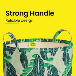 WonderStand Green & White Forest Printed Round Collapsible Laundry Bag With Handles image 3