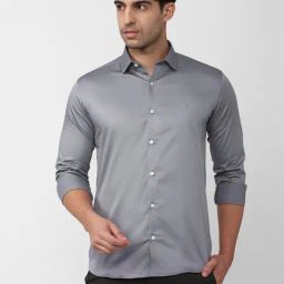 V Dot Grey Cotton Slim Fit Shirt-image-18