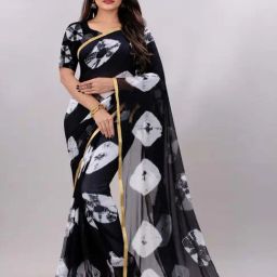 APNISHA Black & White Printed Saree With Unstitched Blouse-image-82