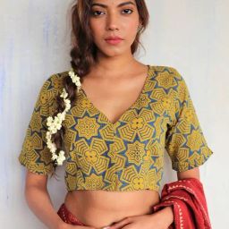 Chidiyaa Yellow Block Printed Blouse-image-18