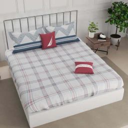 Nautica West Port Blue & Red 100% Cotton 250 TC King Bed Size With Pillow Covers-image-23