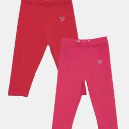 TWIN BIRDS Kids Red & Pink Cotton Regular Fit Leggings (Pack of 2)-picture-12