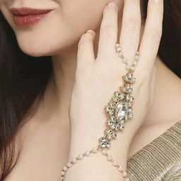 Oomph Gold Tone Kundan & Pearls Floral Ethnic Statement Hand Harness-14