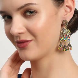 Aatmana Designer Elephant Shape Enamelled Traditional Pearl Multi Jhumki Earrings for Women-image-35