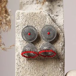 Aatmana Traditional Red Jhumki Earrings for Women-image-79