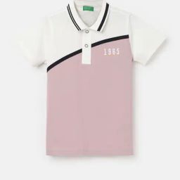 United Colors of Benetton Kids Dusty Pink & Off White Color Block Polo T-Shirt-image-40