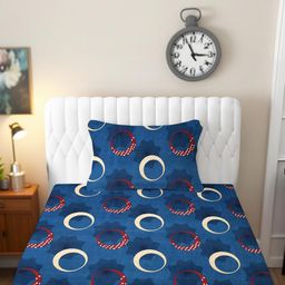 IVAZA Navy Blue 380 TC Geometric Single Bedsheet with 1 Pillow Covers-image-102