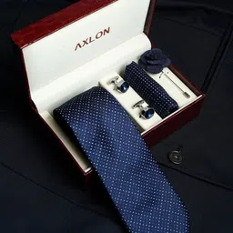 Axlon Men Geometric Tie, Cufflinks, Flower Pin & Pocket Square Accessory Gift Set-image-67