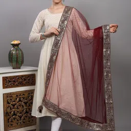 Exotic India Sada Saubhagyawati Bhav Bridal Wedding Dupatta With Zari Sequins & Latkan-picture-4