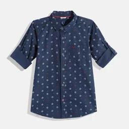 Allen Solly Junior Boys Navy Blue & White Pure Cotton Classic Printed Casual Shirt-image-38