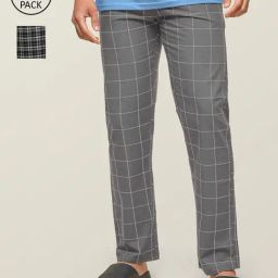 XYXX Grey & Black Cotton Regular fit Checks Pyjama-image-56