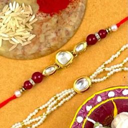 Karatcart Gold-Plated Handmade Kundan Rakhi, Roli & Chawal for Bhai & Bhabi - Set of 2-31