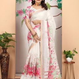 KALINI Floral Zari Linen Blend Khadi Saree-12