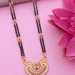 Ramdev Art Fashion Jwellery Gold-Plated Artificial Stone Studded & Beaded Long Mangalsutra-image-85