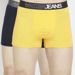 UnderJeans by Spykar Yellow & Navy Regular Fit Trunks - Pack Of 2-image-75