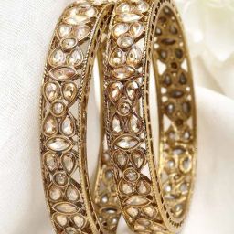 Karatcart Antique Gold-Plated Drop Shape Kundan Studded Bangles for Women - Set of 2-image-52