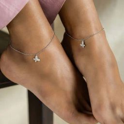 Shaya 92.5 Sterling Silver Fly on Butterfly Anklet for Women - Set of 2-image-17