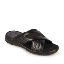 Fausto Men's Black Cross Strap Sandals-image-5