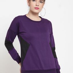 Belle Fille Women Purple & Black Colourblocked Sweatshirt-image-94