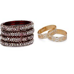 SOMIL Set Of 6 Maroon Glass Artificial Stones and Beads Bangles-image-71