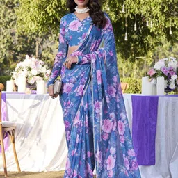 LOOKNBOOK ART Floral Printed Pearl Lace Border Tussar Saree-image-81