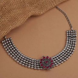 Fida With Stone Work Majenta Necklace-image-59
