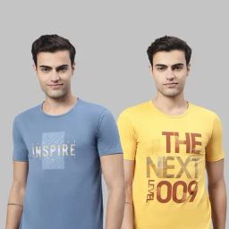 Vimal Jonney Blue & Yellow Printed Lounge T-Shirt - Pack of 2-image-93