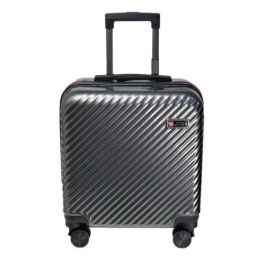 Swiss Military Carbon Grey Striped Hard Overnighter Laptop Trolley Bag - 38 cm-41